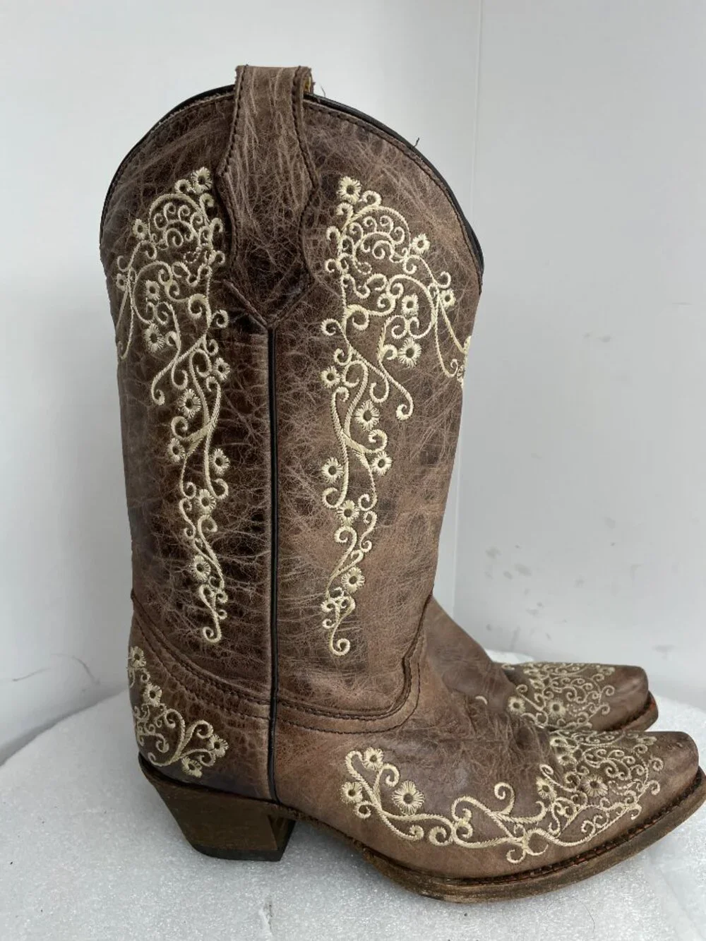 Corral Western Leather Boots Teens Snip Toe Brown Cowgirl Cowboy Girls Youth 3.5